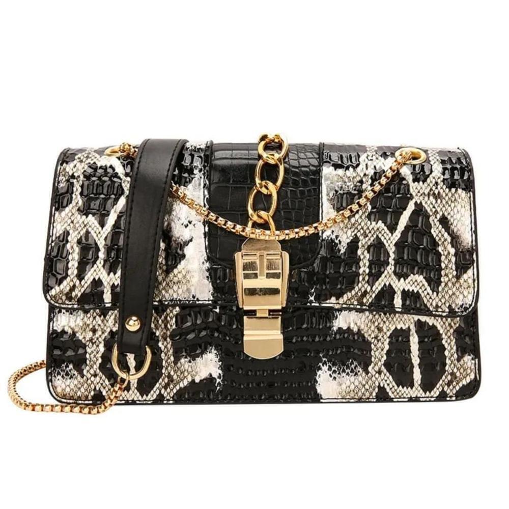 Faux Snake Pattern Women Handbag In Black And White
